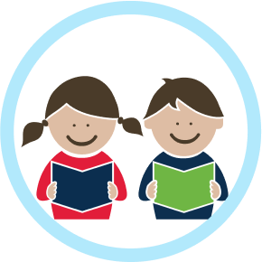 Icon of two kids holding a book