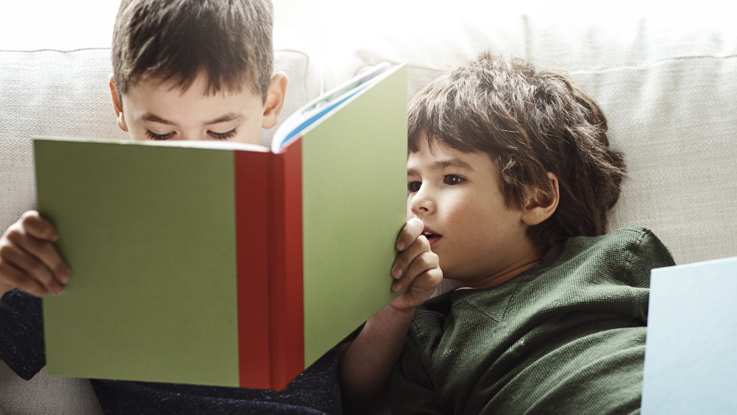 Two boys reading books