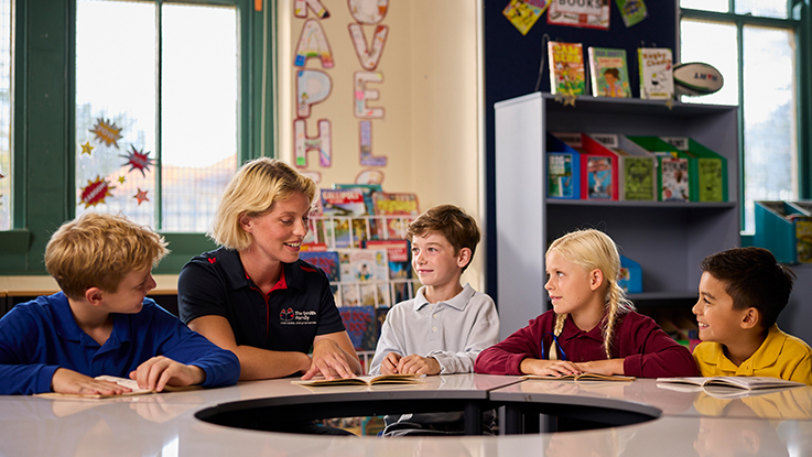 Classroom lesson with students and teacher learning together.