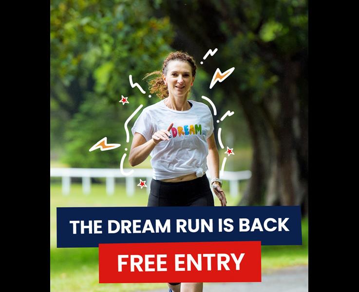 three people running in fundraiser with white t-shirts with dream big printed on chest