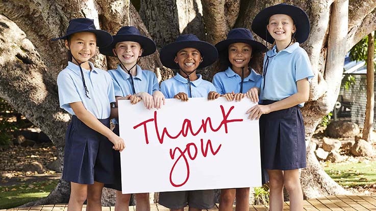 children with thank you sign