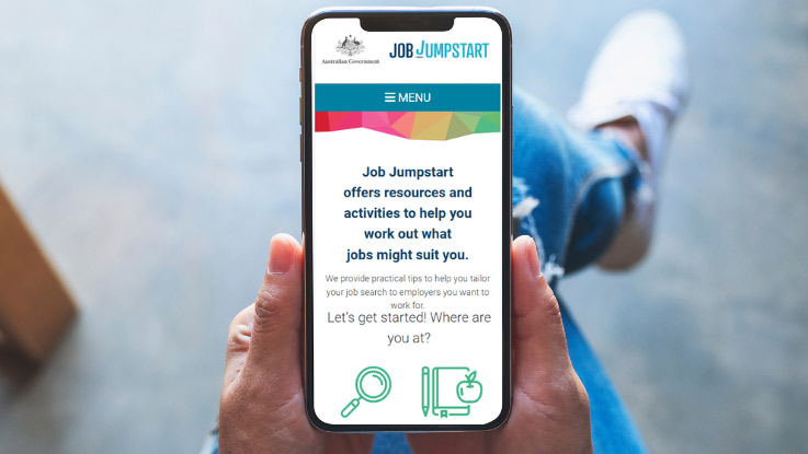 a smartphone with a web browser open with the job jumpstart page open
