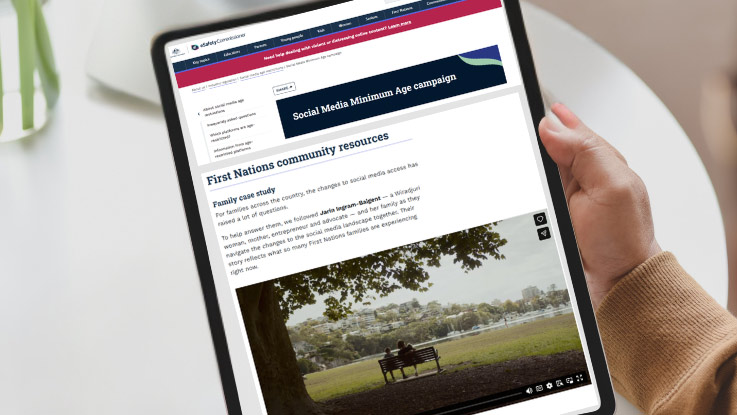 person using a tablet viewing the esafety first nations page