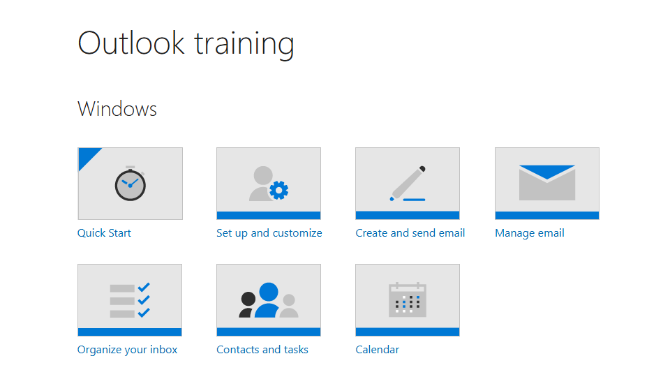 Image showing the Microsoft Outlook training webpage