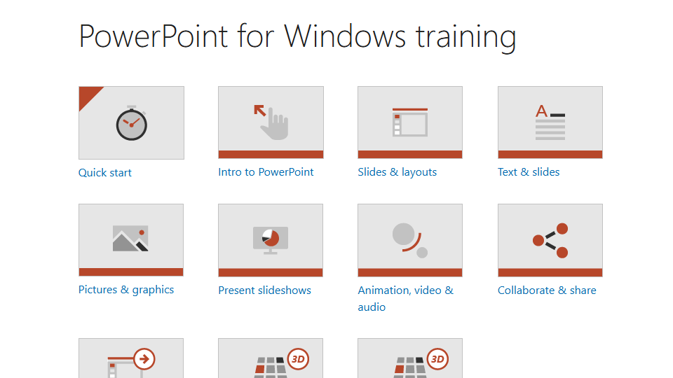 Image showing the Microsoft PowerPoint training webpage