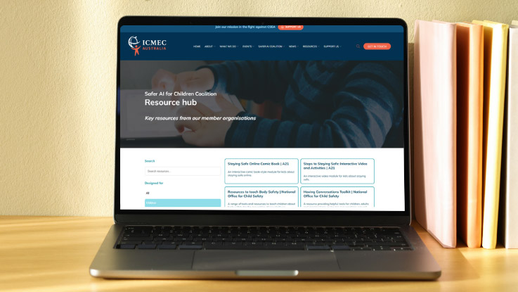 a laptop with the safer ai for children resource hub webpage open