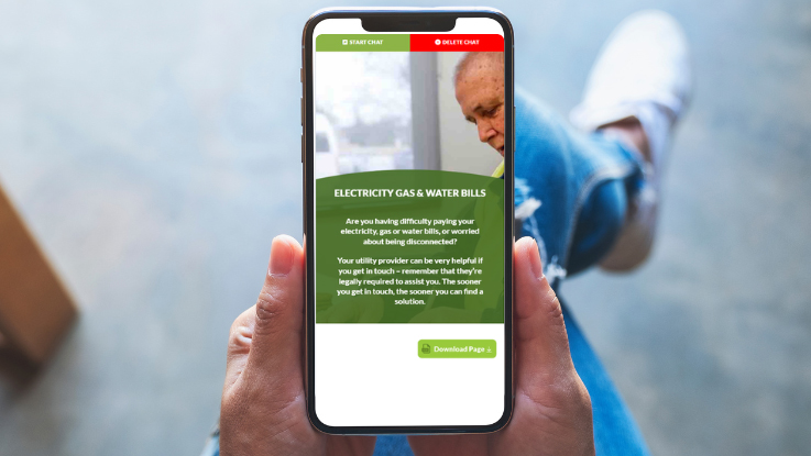 Person viewing information about utility bill assistance on a smartphone.