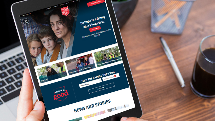 Salvation Army website on phone screen