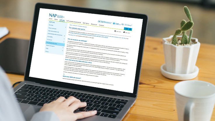 a person on a laptop viewing the naplan website