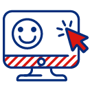 A computer desktop with a smiley face on the screen with a red cursor clicking on the screen