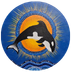 Circular logo featuring Indigenous-style artwork of a whale tail against a blue and orange background, with wave motifs and surrounding text.