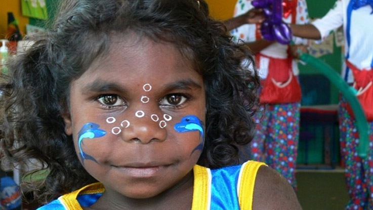 Aboriginal girl with face paint in Rockhampton
