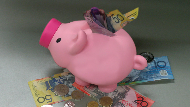Piggy bank with cash