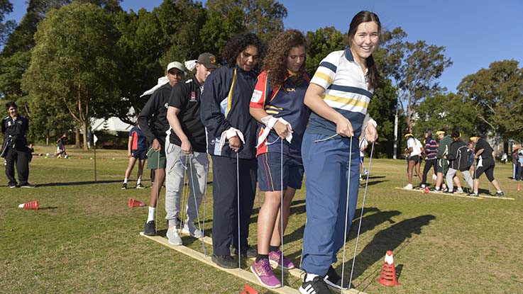 Keeley (R) doing team building activities as part of the Indigenous Youth Leadership Project Gathering. Photo: Wayne Quilliam Photography