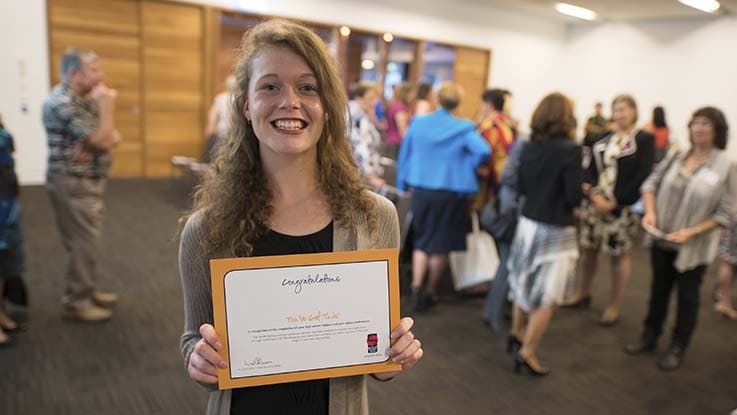Sophie with certificate
