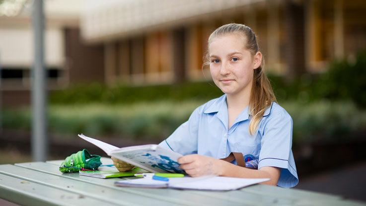 Melanie studying