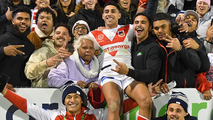 Tyrell Sloan with his Nan and family at his NRL debut