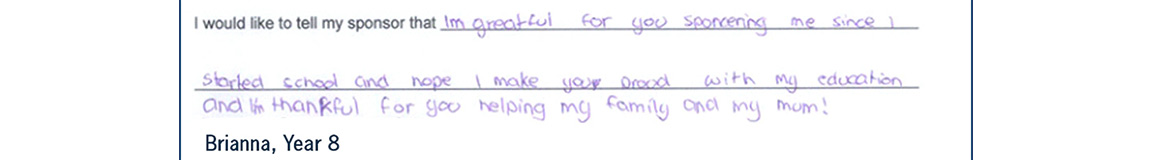 a sponsored student from the smith family thank you note