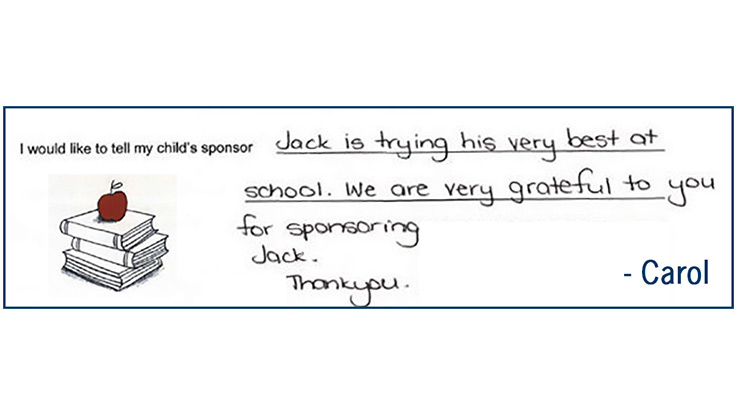 a thank you note from a parent of a child who is sponsored by the smith family