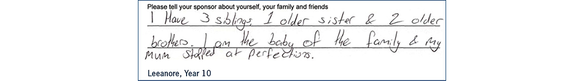 a sponsored student from the smith family thank you note